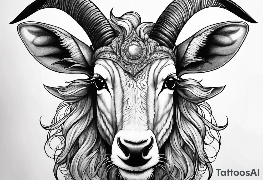 Headshot of capricorn seagoat tattoo idea