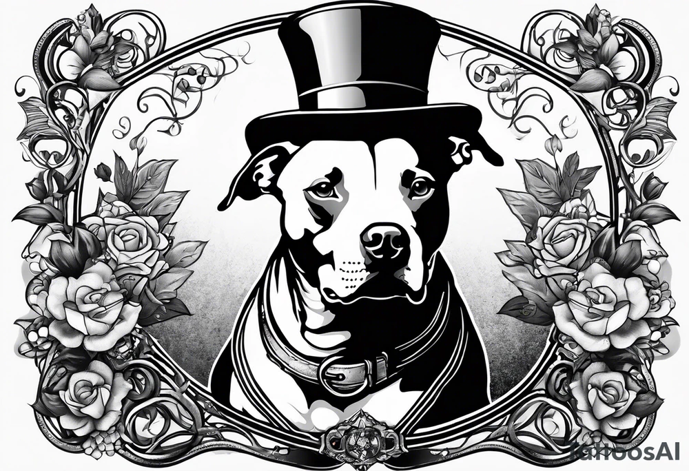 Pittbull wearing a tophat riding a tricycle tattoo idea