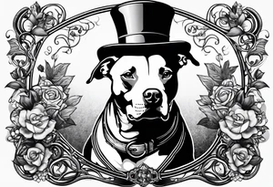 Pittbull wearing a tophat riding a tricycle tattoo idea