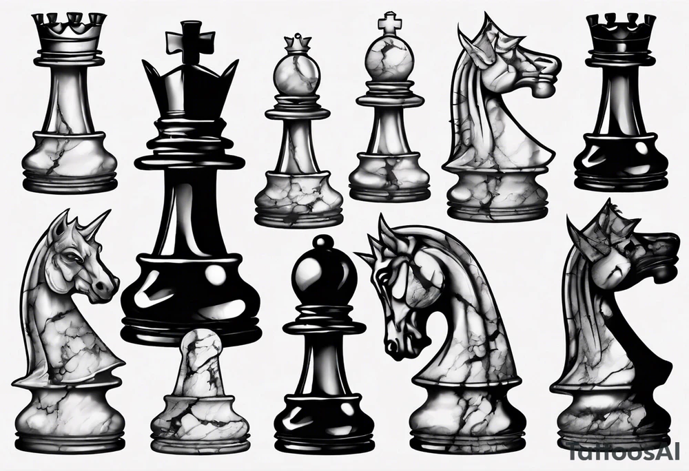 big king chess with lots of cracks marble tattoo idea