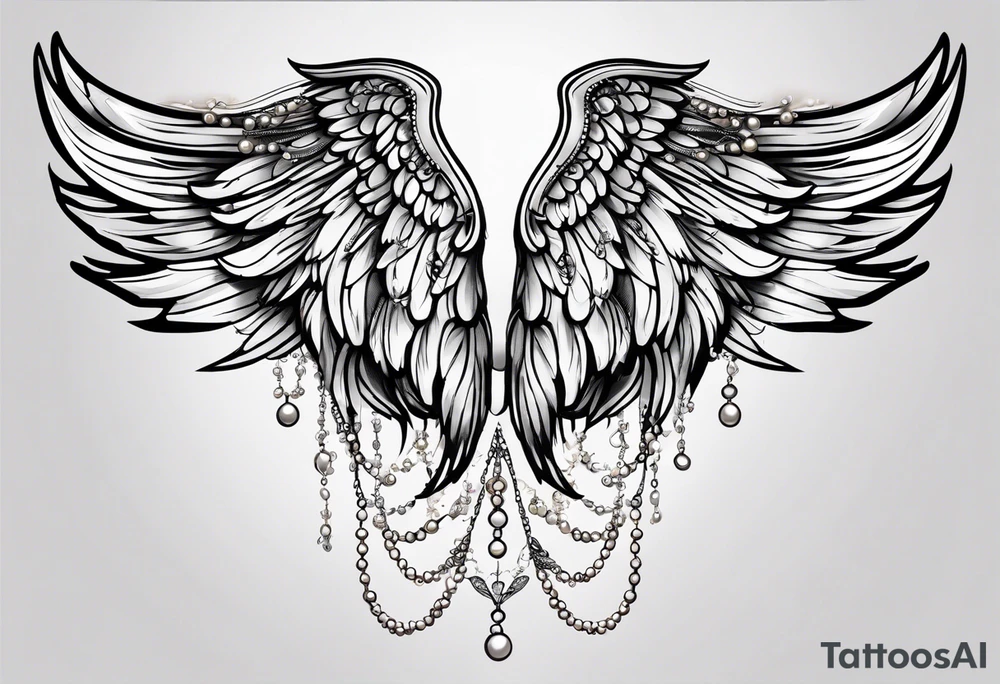 angel wings with pearls tattoo idea