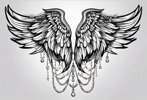 angel wings with pearls tattoo idea