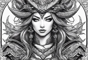 warrior princess with swords and a dragon partner tattoo idea