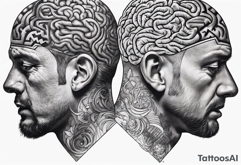 Man’s head open with brain thoughts and ideas visible portrait tattoo idea Man’s head open with brain thoughts and ideas visible portrait tattoo idea