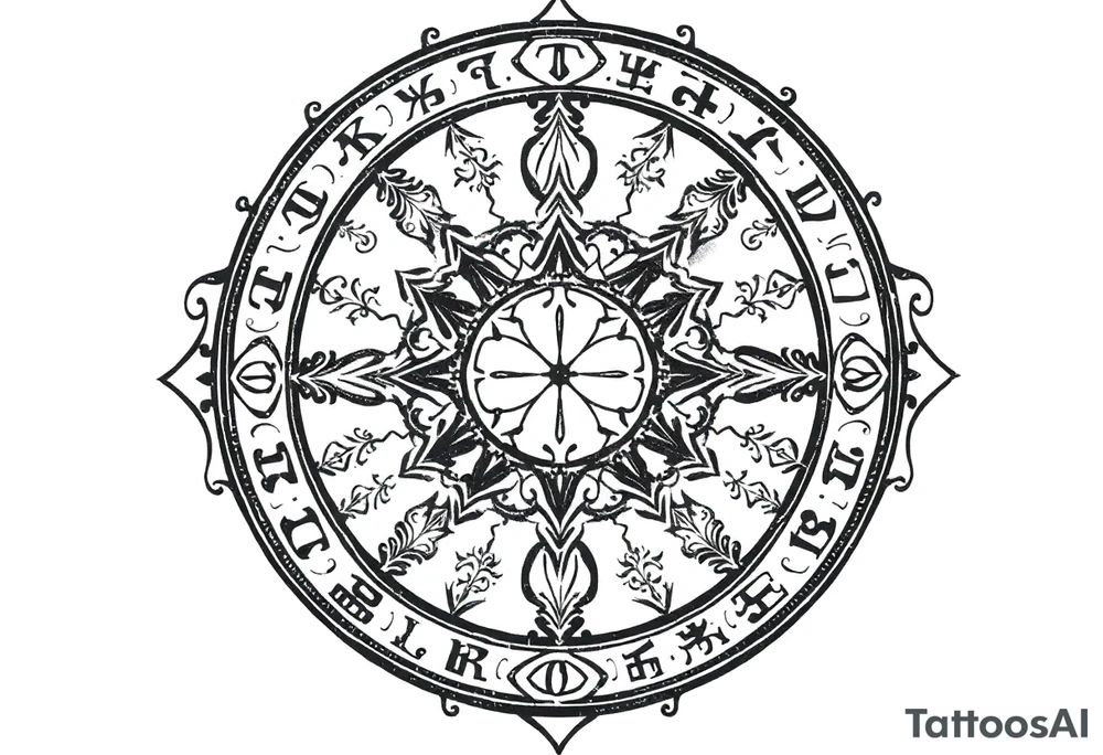 mytical shaman and witch ancient ornament with runes tattoo idea