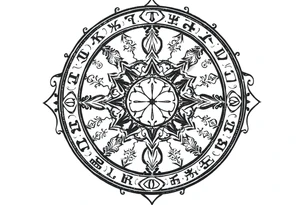 mytical shaman and witch ancient ornament with runes tattoo idea