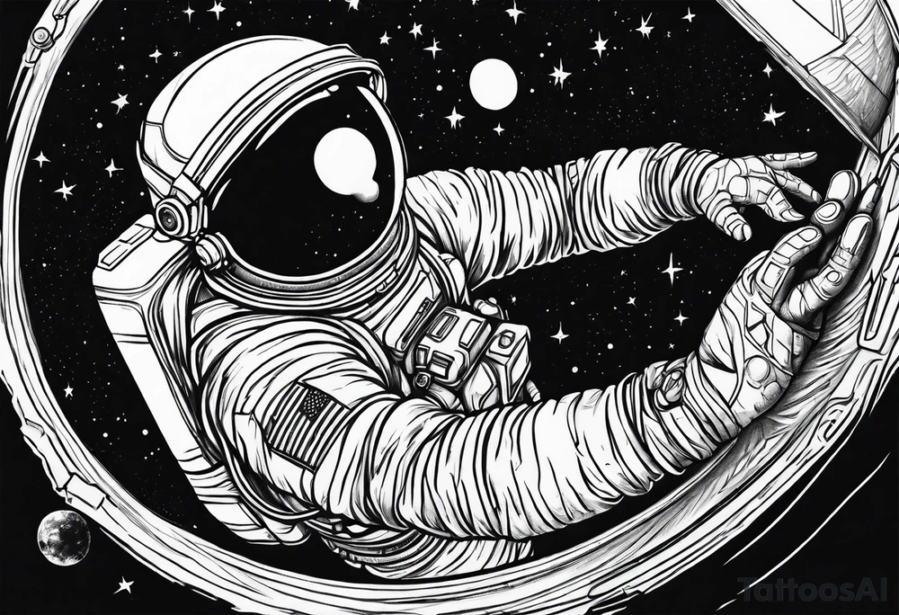 Astronaut reaching hand out to space tattoo idea