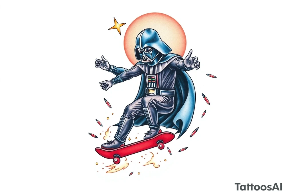 MEMORY TATTOO
Darth Vader skateboarding outdoors, bullets, heaven, star wars>blue and red 
"Darth Carter"
12/29/88-01/06/24 tattoo idea
