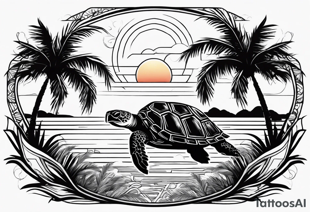 Turtle  palm trees Sunset tattoo idea