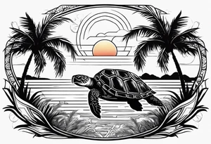 Turtle  palm trees Sunset tattoo idea