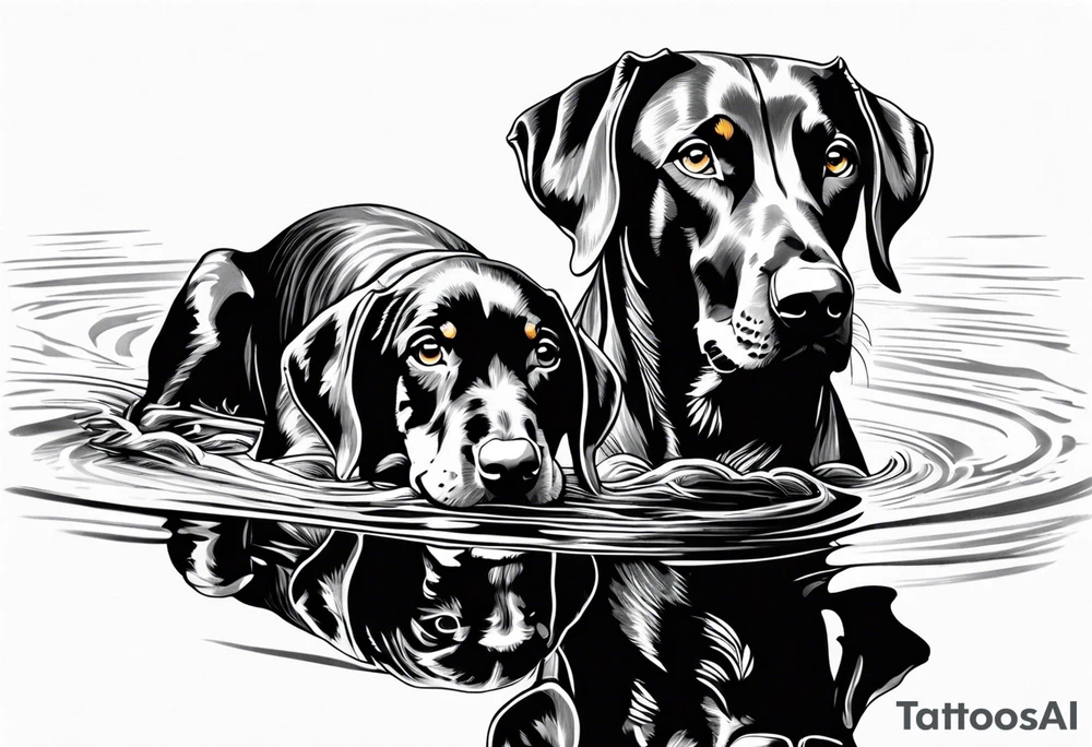 doberman looking into water reflection of puppy doberman tattoo idea