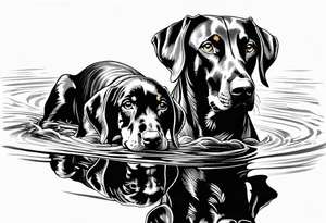 doberman looking into water reflection of puppy doberman tattoo idea