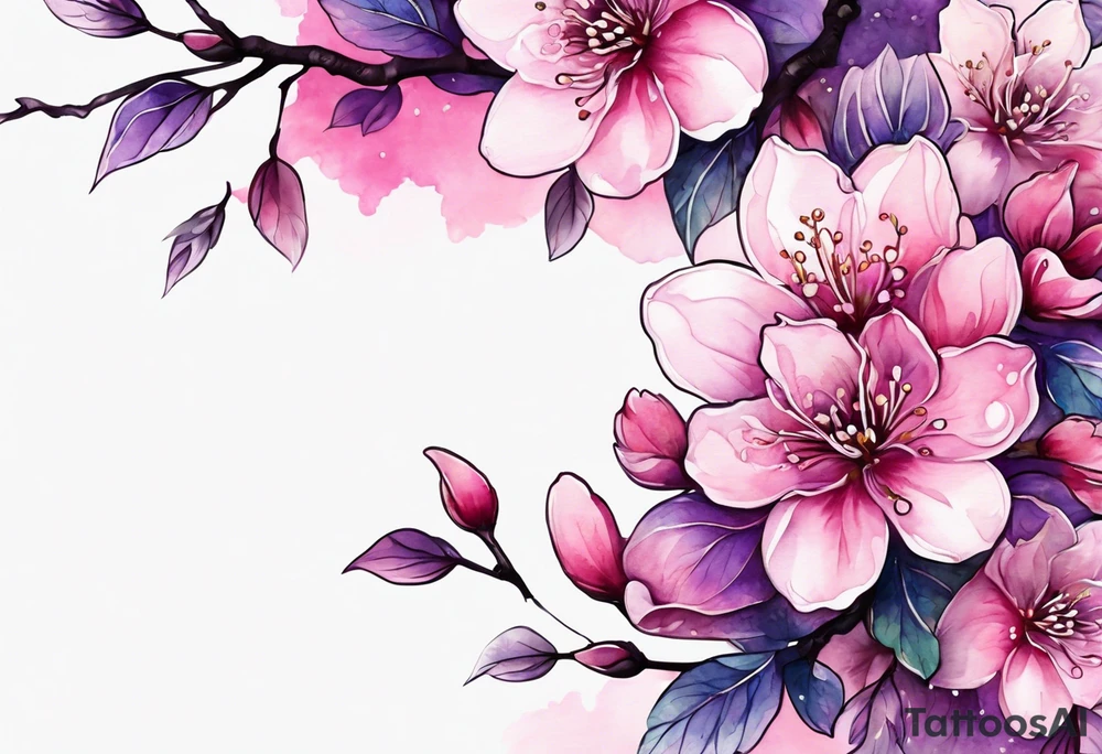 Flower crown pink and purple cherry blossoms huge tattoo idea