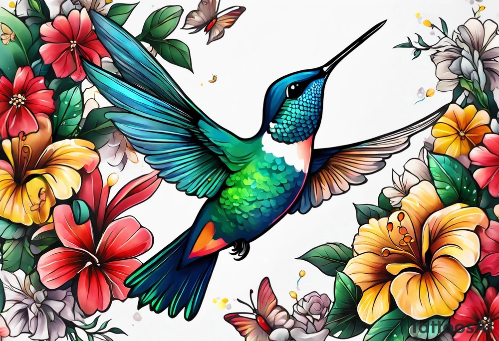 🇬🇭, 🇨🇼, flowers, hummingbirds,  butterflies tattoo idea