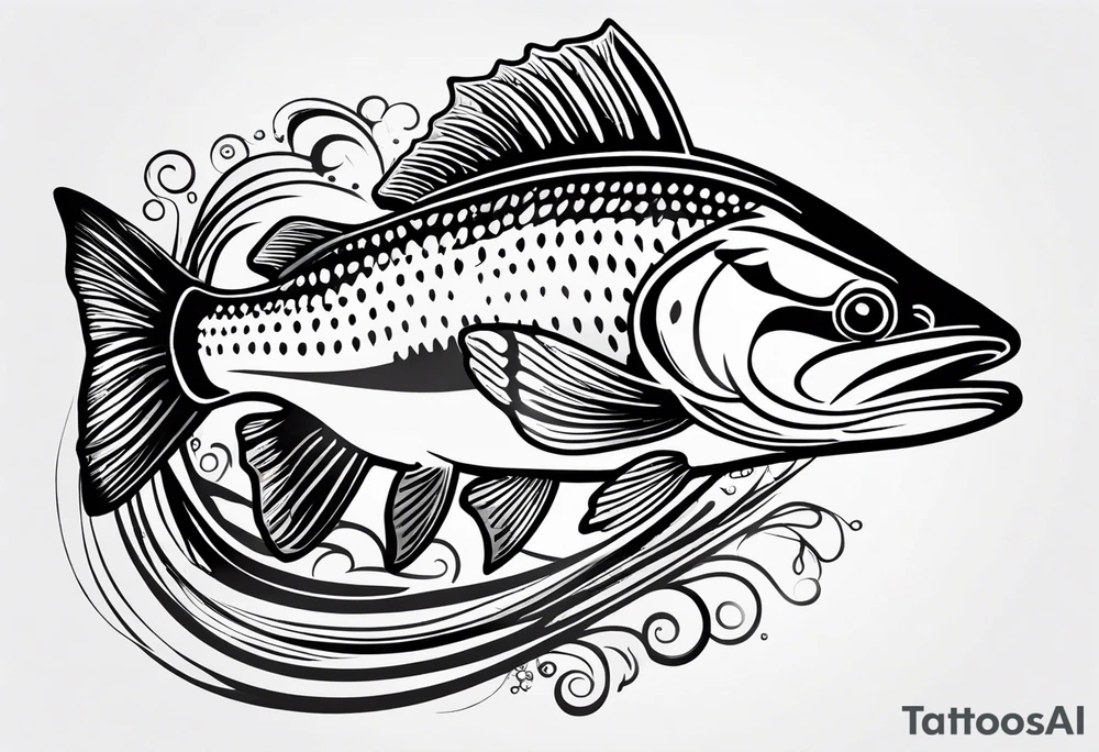 A small tattoo featuring a lovestruck trout as the main theme, drawn without lines, using only color combinations. tattoo idea