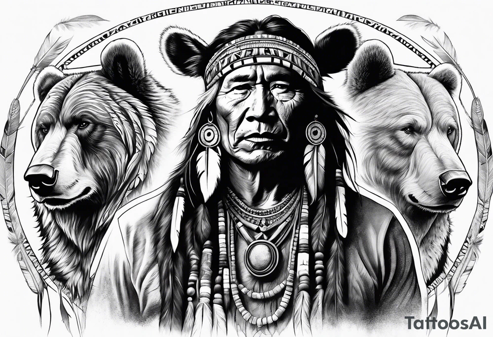 Native american medicine man in bear skin tattoo idea