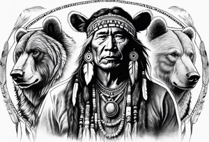 Native american medicine man in bear skin tattoo idea