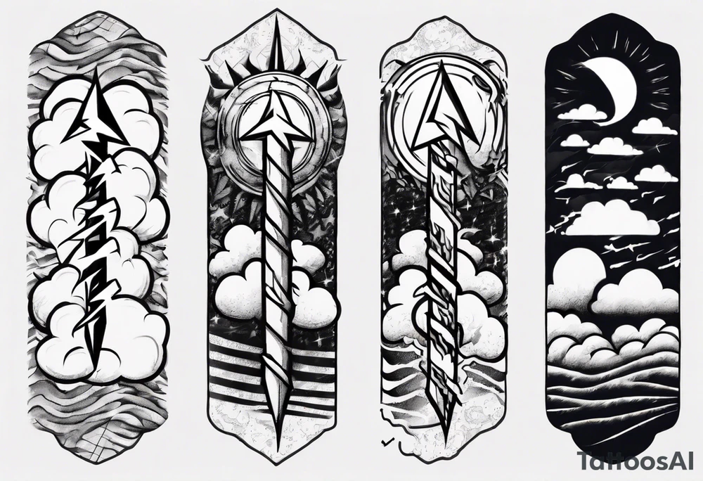 forearm sleeve lightning and clouds pattern tattoo idea