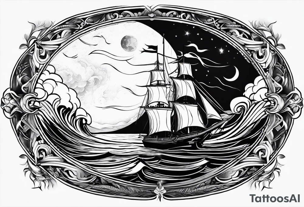 phoenix survolant un voilier. lune. phare marin tattoo idea