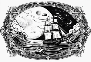 phoenix survolant un voilier. lune. phare marin tattoo idea