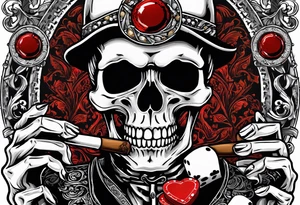skeleton smoking cigar with poker chips, dealing the cards
"Don't deal with the devil" tattoo idea