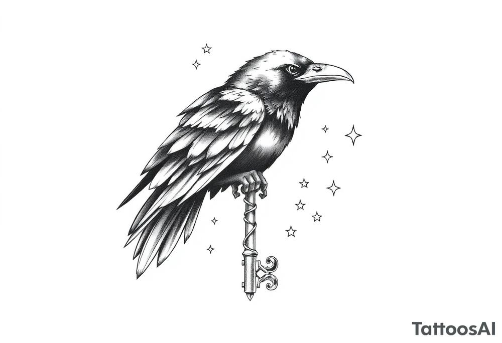 a raven,key,stars. tattoo idea