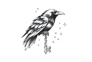 a raven,key,stars. tattoo idea