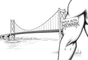 A bridge over water with two cities on the side. The city signs on the side of the bridge. East Palo Alto on the left and Newark on the right tattoo idea