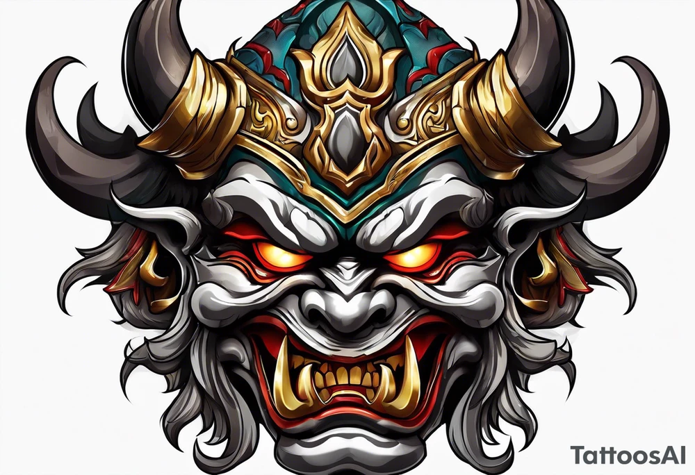 Protection against evil Oni mask tattoo idea