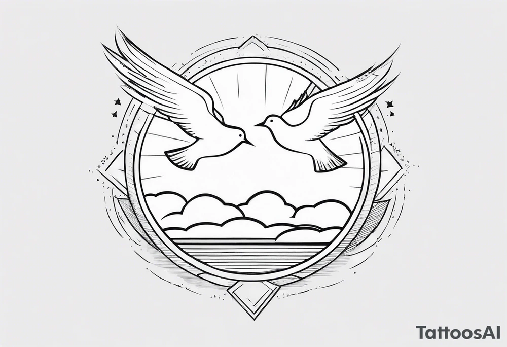 doves and sunrays across the clouds tattoo idea