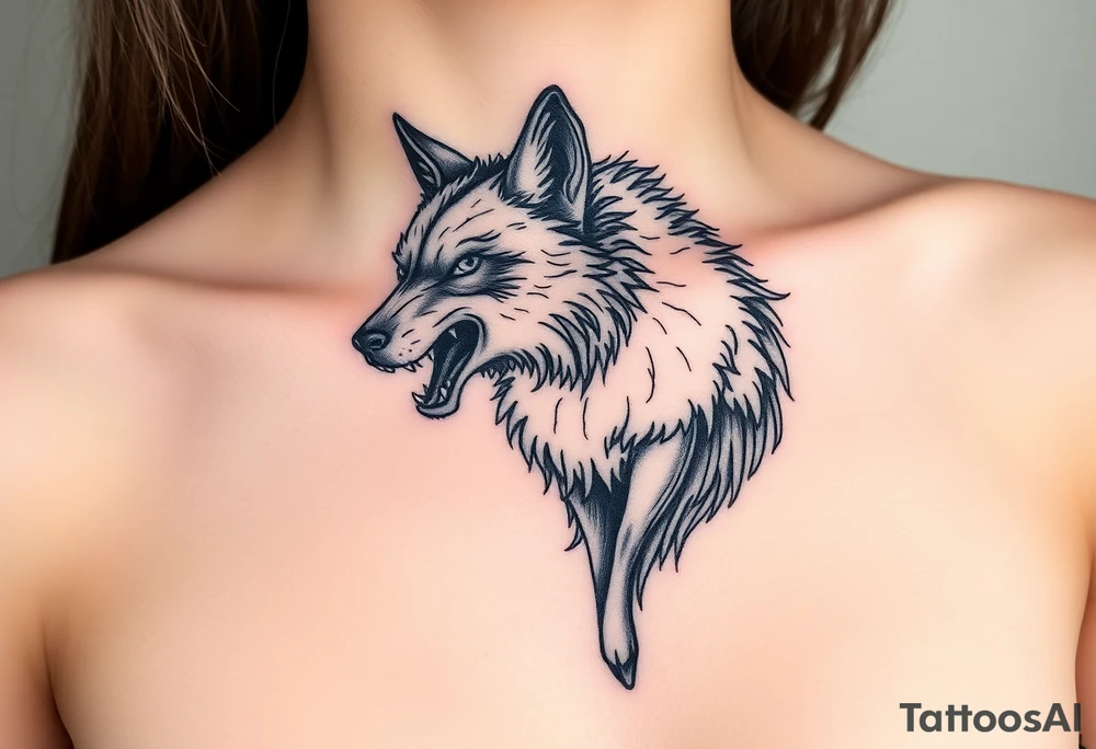 A  wolf snarling as a sheep  mystical creature tattoo idea