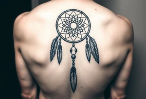 native dreamcatcher with flowing feathers and sacred beads tattoo idea