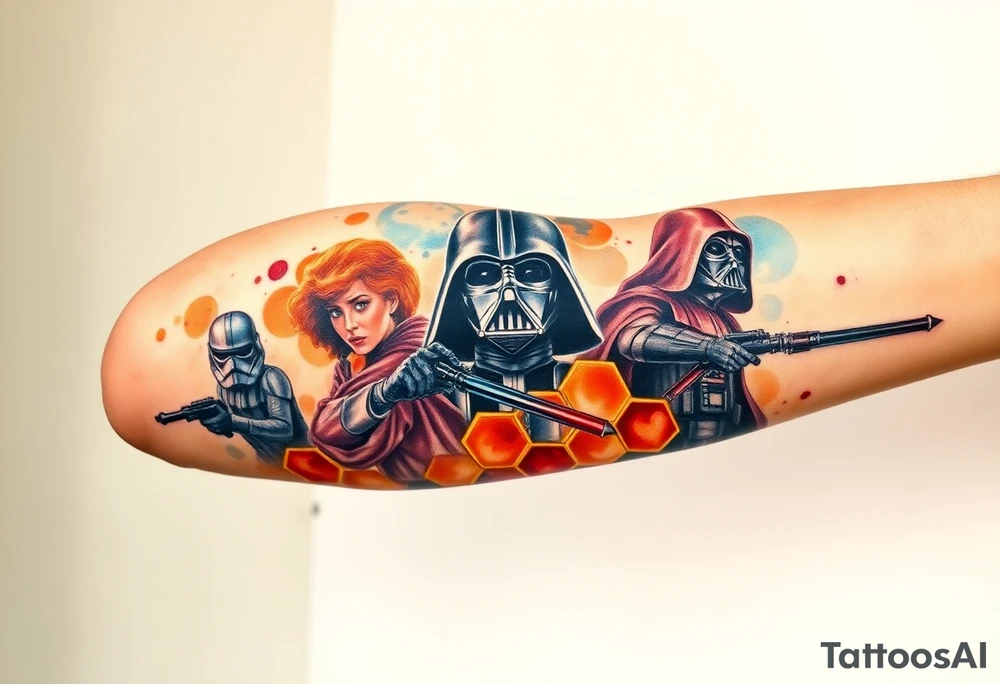 Honey combs with starwars characters tattoo idea