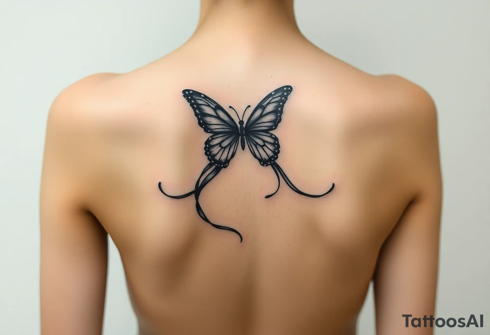 ethereal butterfly with flowing silk ribbons in moonlight tattoo idea