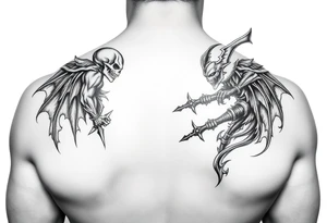 Good vs Evil battle entire back tattoo tattoo idea