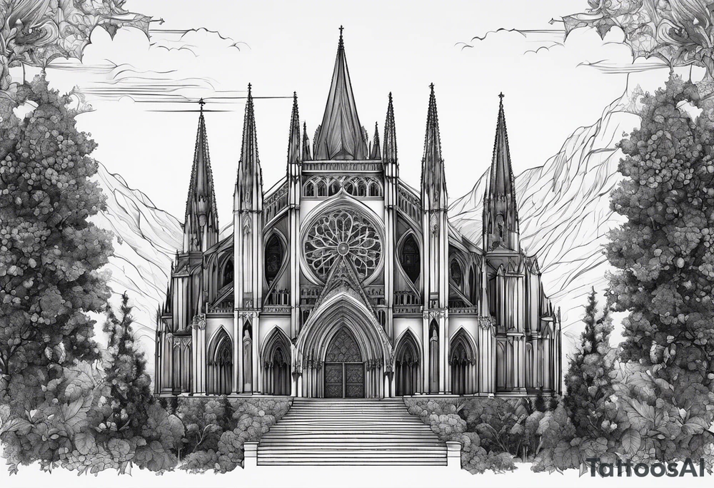 gothic cathedral with knight tattoo idea