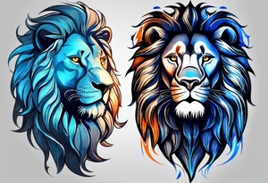 I Want zodiac leo/lion for upper arm and bicep. With blue and fire in it. I want the lion to be eating all its strengths and weaknesses labeled in black color tattoo idea