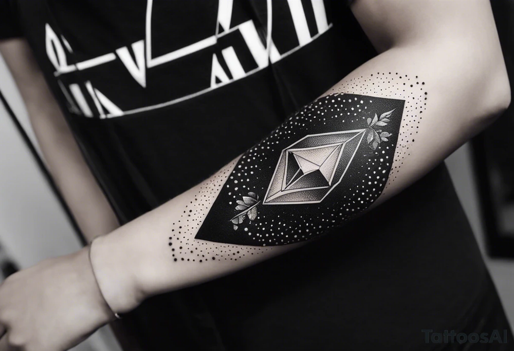 Sleeve on the forearm with a diamond in the middle tattoo idea