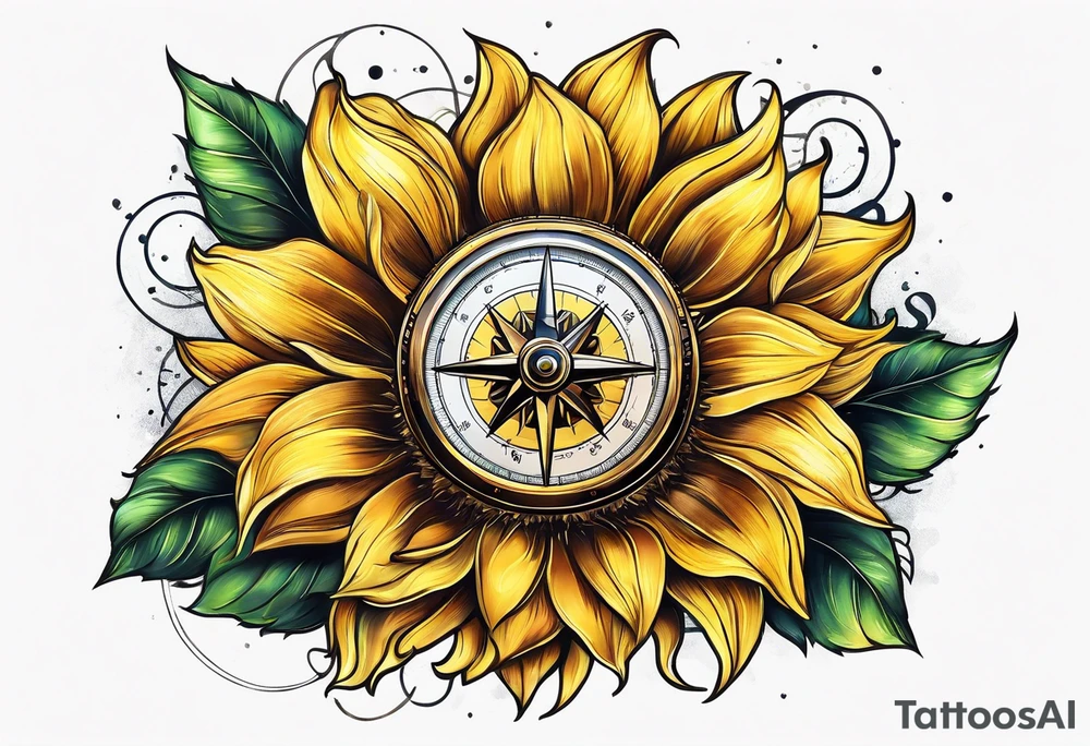 Sunflower next to a compass tattoo idea