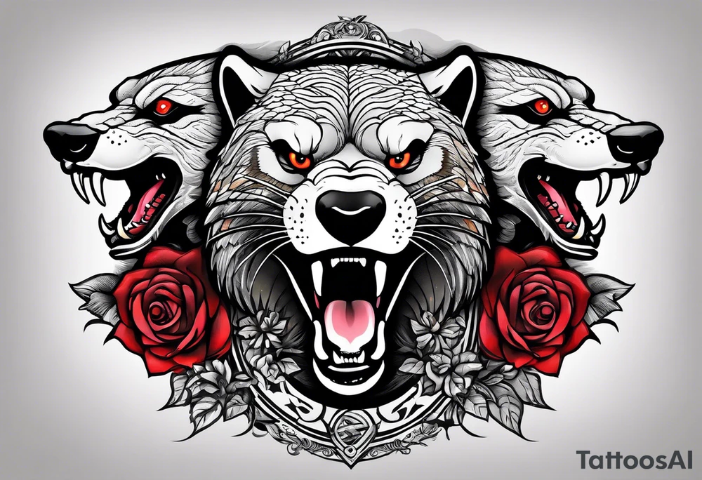 Three headed serpent and honey badger tattoo idea