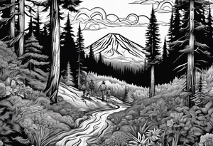 A family of four walking through the Pacific Northwest Forrest. Mexican art. Trust in God tattoo idea
