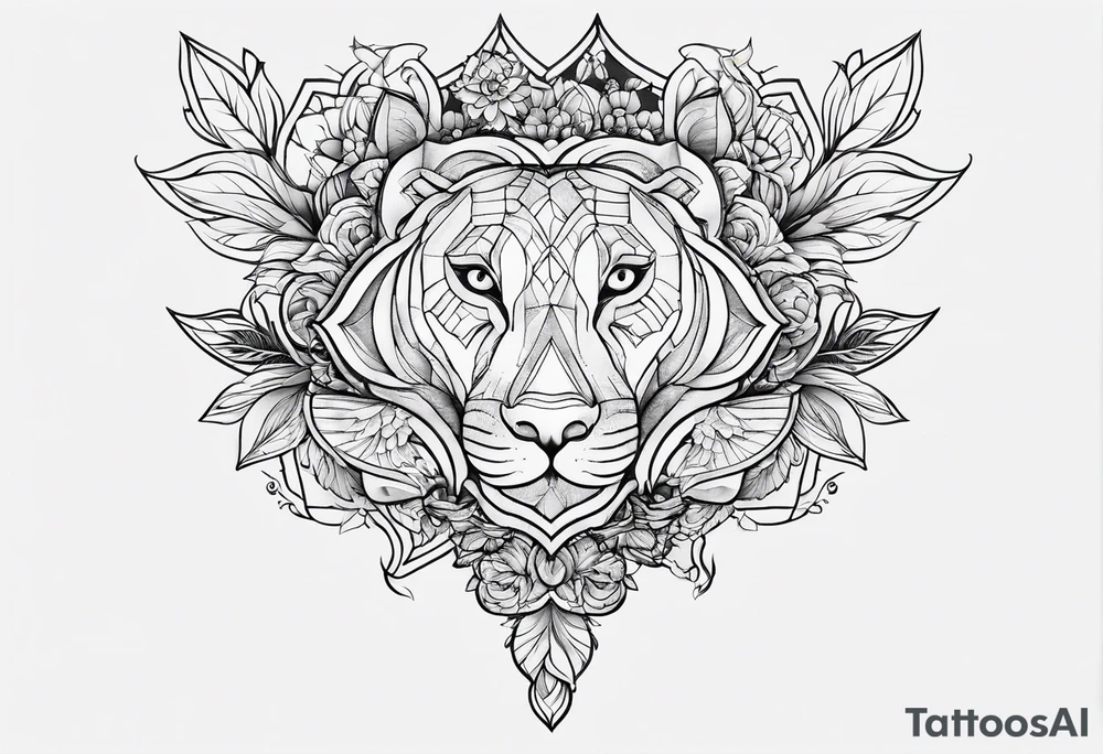SLeve with flowers and geometrical design tattoo idea