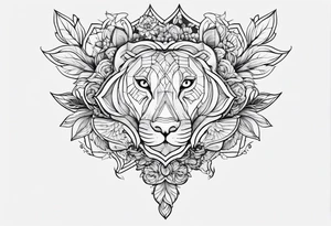SLeve with flowers and geometrical design tattoo idea