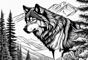 Wolf with landscape tattoo idea