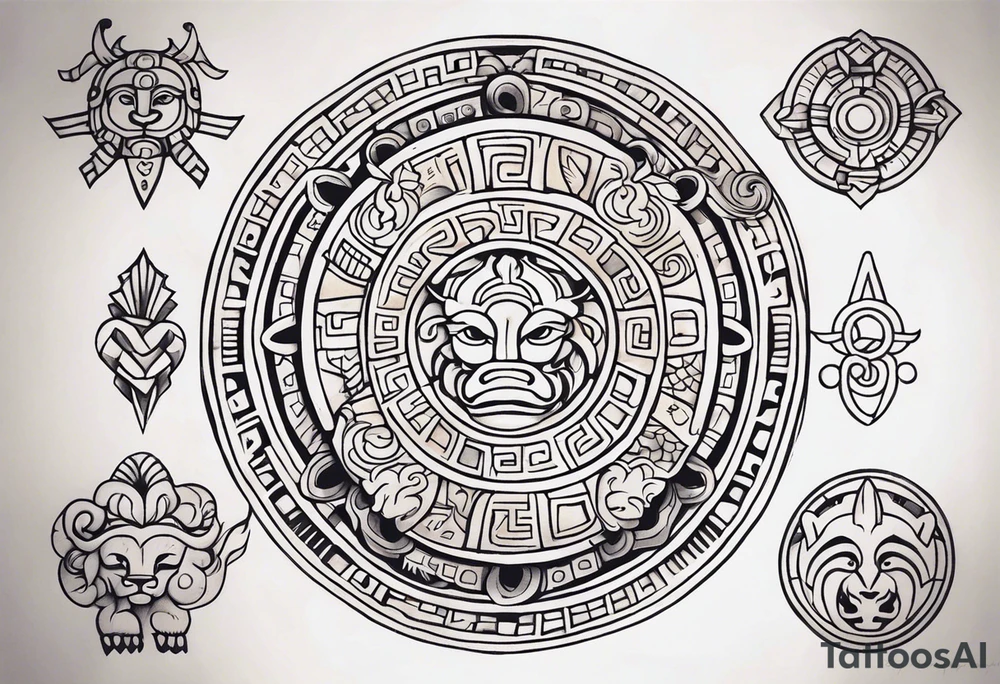 Mayan Zodiac symbols on knee cap tattoo idea