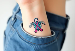 I am here pink ribbon sea turtle theme tattoo idea