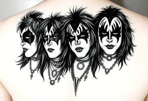 Create art for a sleeve tattoo. All four members of KISS but in the style of Pushead tattoo idea