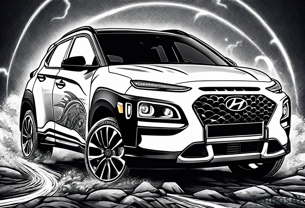 hyundai kona rally with lightning bolts tattoo idea
