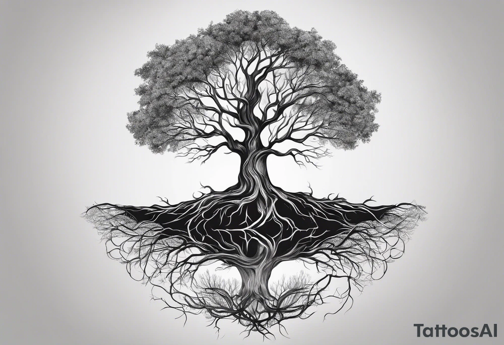 a tree with roots with the text of "Deep roots are not reached by the frost." around it tattoo idea