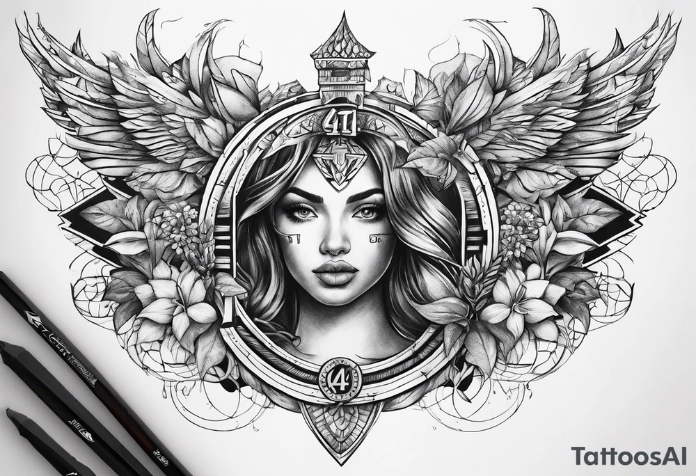 Draw me a tattoo with the numbers 444 tattoo idea